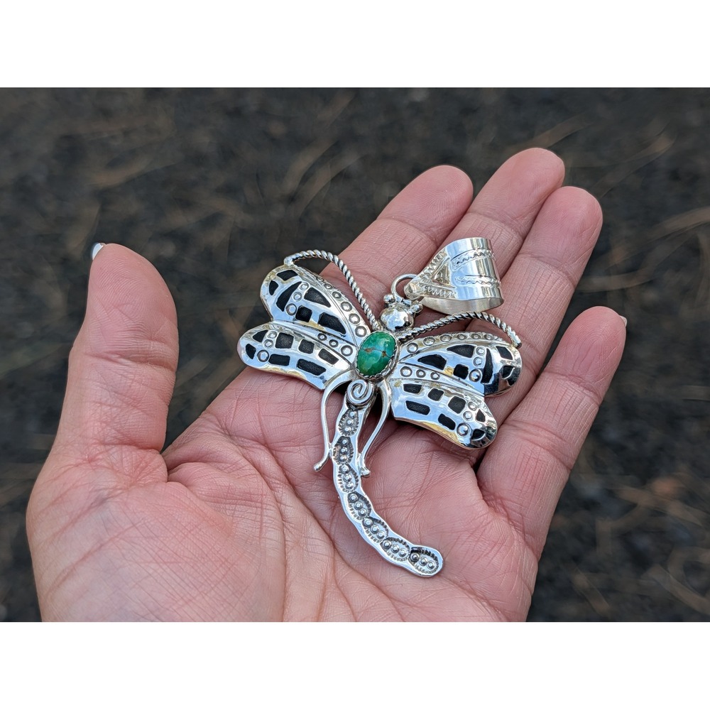 Navajo Turquoise‎ Dragonfly Pendant Native American Sterling Silver Jewelry **